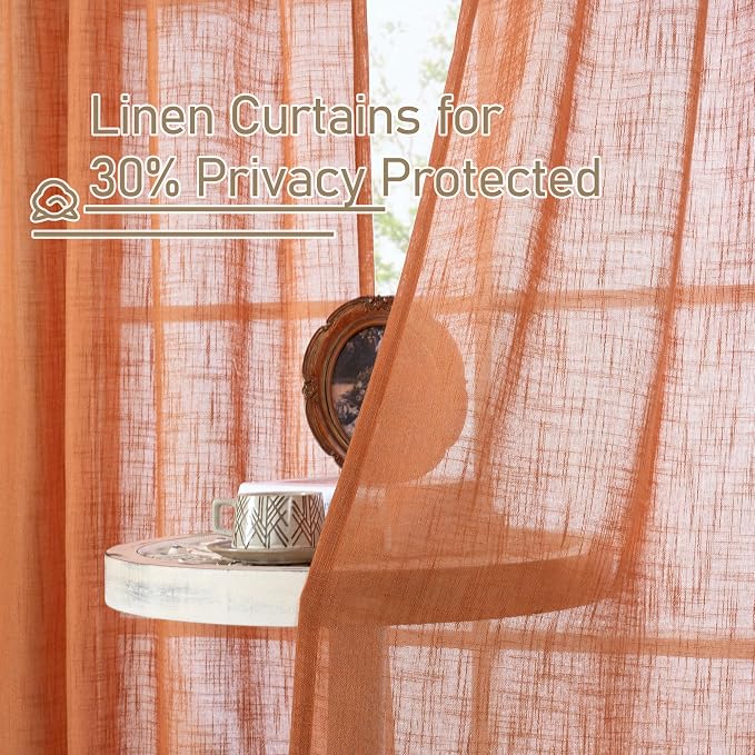 LAMIT Burnt Orange Linen Curtains 40 Inches Long - Image 8