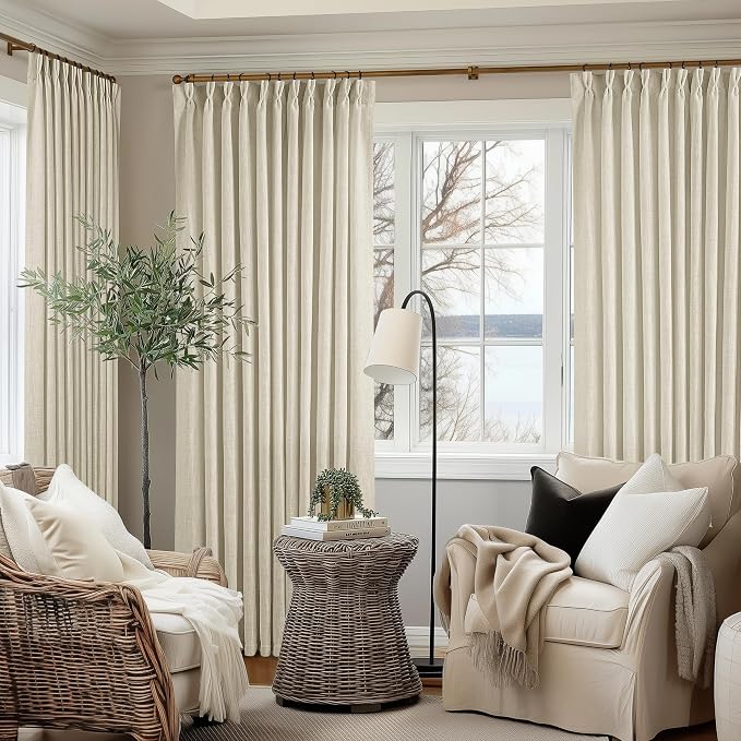 Pinch Pleated Extra Wide Beige Linen Curtain 92 Inches Long 70 Wide 1 Panel | - Image 8