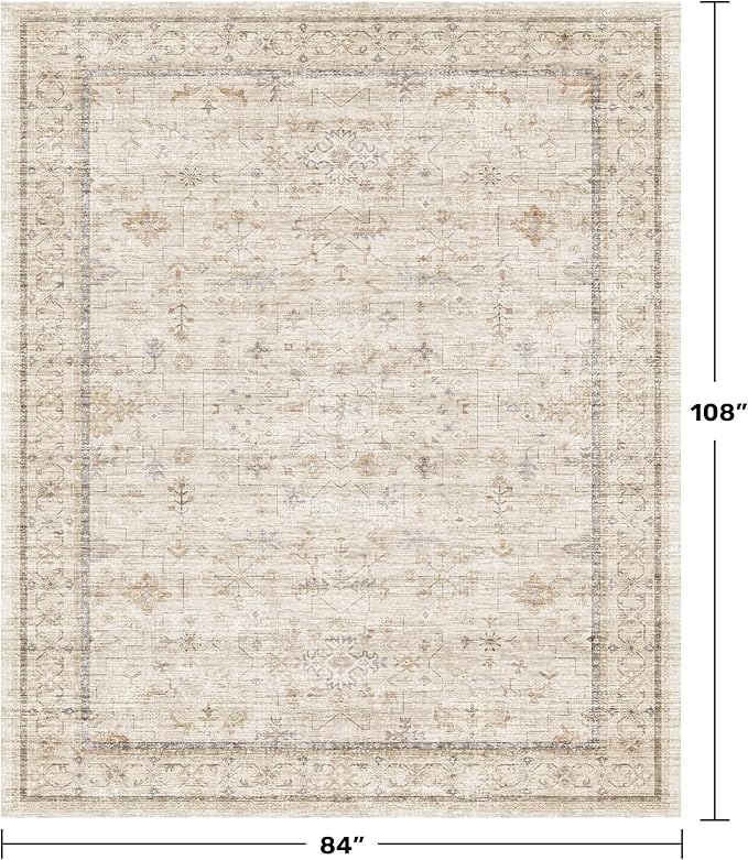 Beige Floral Washabel Area Rug for Living Room - Image 2