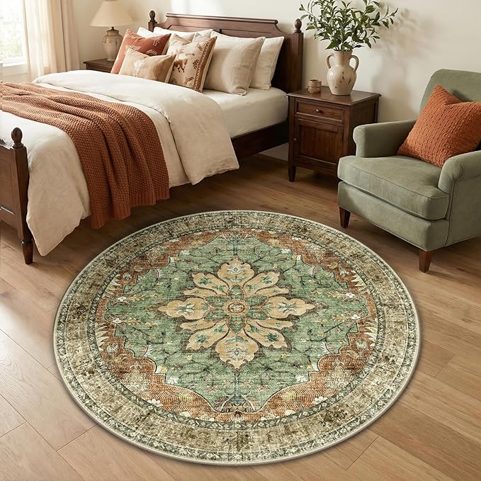 Area Rugs 4ft Washable Non-Slip, Floral Vintage Distress Print Pattern - Image 3