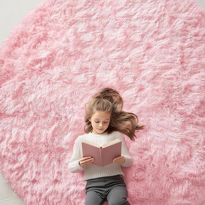 OLANLY Pink Round Rugs for Bedroom by OLANLY