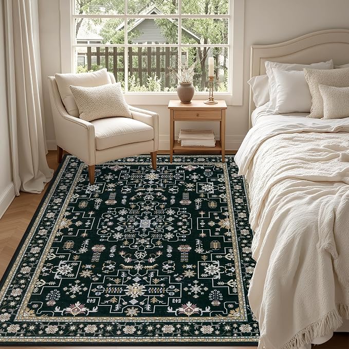 4x6 Area Rugs for Living Room: Washable Rug Soft Vintage Boho Medallion Carpet - Image 3
