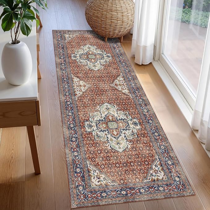 Washable Area Rug 2'6'' x 8' Vintage Traditional Persian Mat - Image 3