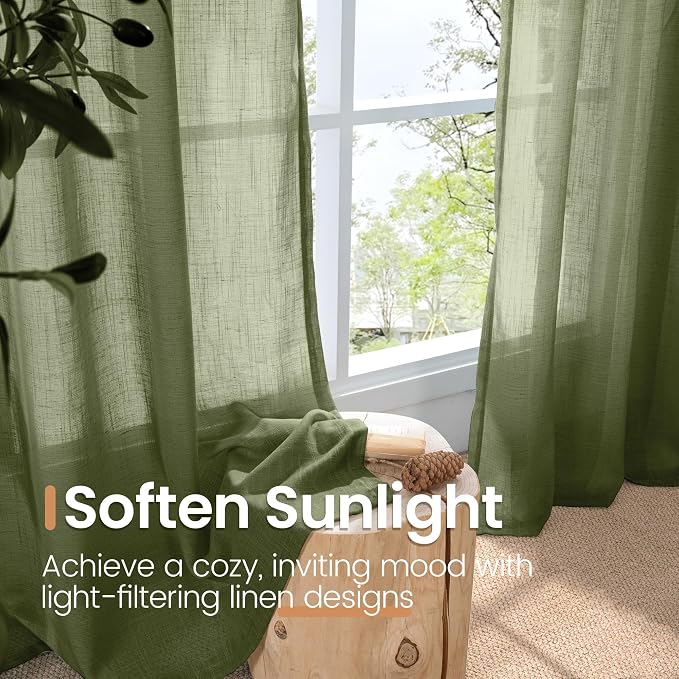 BGment Olive Green Linen Curtains 63 Inches Long - Image 5