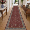 Boho Washable 3x16 Extra Long Hallway Runner Rug, Burgundy Waterproof Large by HazoHaus