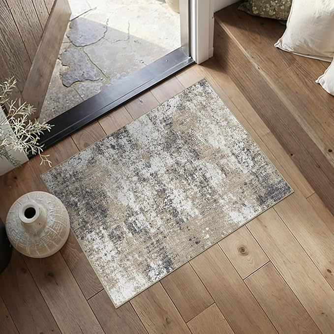 PureCozy 2x3 Abstract Area Rug Brown Washable Modern Entryway Carpet Non Slip by PureCozy