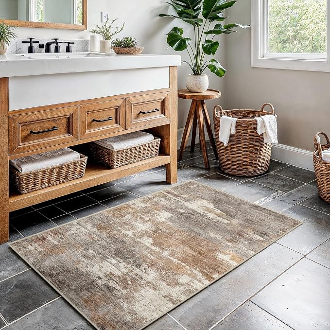 2x3 Washable Entryway Area Rug: Modern Abstract Small Runner Rug - Image 3
