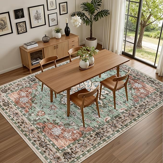 6x9 Area Rugs Living Room Rug: Washable Vintage Distressed Floral Rug No Slip - Image 5