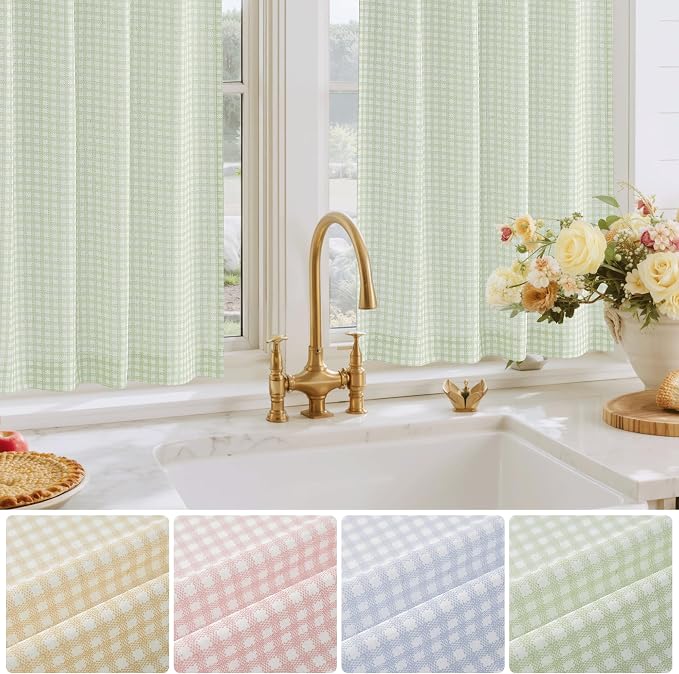RYB HOME Gingham Cafe Curtains 24 inch Length, Linen Checkered Vintage - Image 5