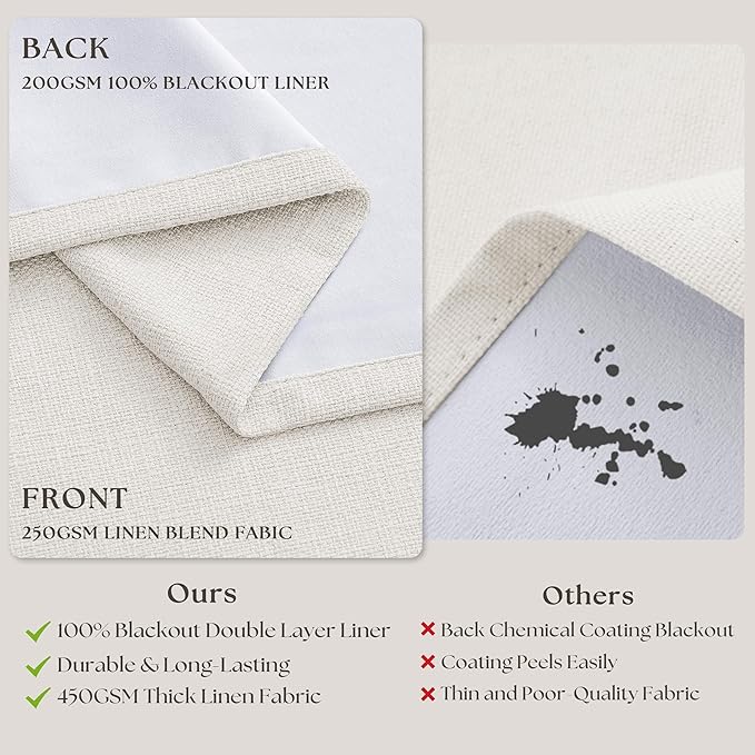 Ivory 100 Inch Pinch Pleated Blackout Linen Curtains - Image 6