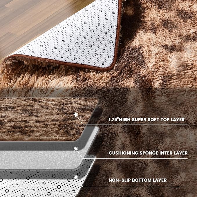 KNZE 8' x 10' Brown Modern Shag Area Rug, Luxuriously Plush, High Pile - Image 7