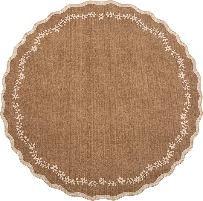 GarveeHome Large Round Rug 8ft Scalloped Washable Circle Living Room Rug | Soft - Image 4