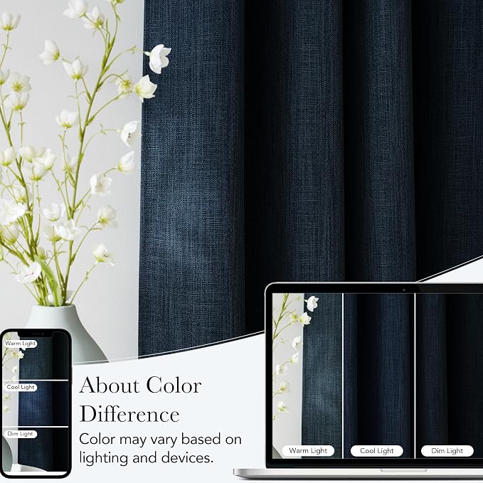 NICETOWN Faux Linen Navy Blue Blackout Curtains 84 inches Long - Image 5