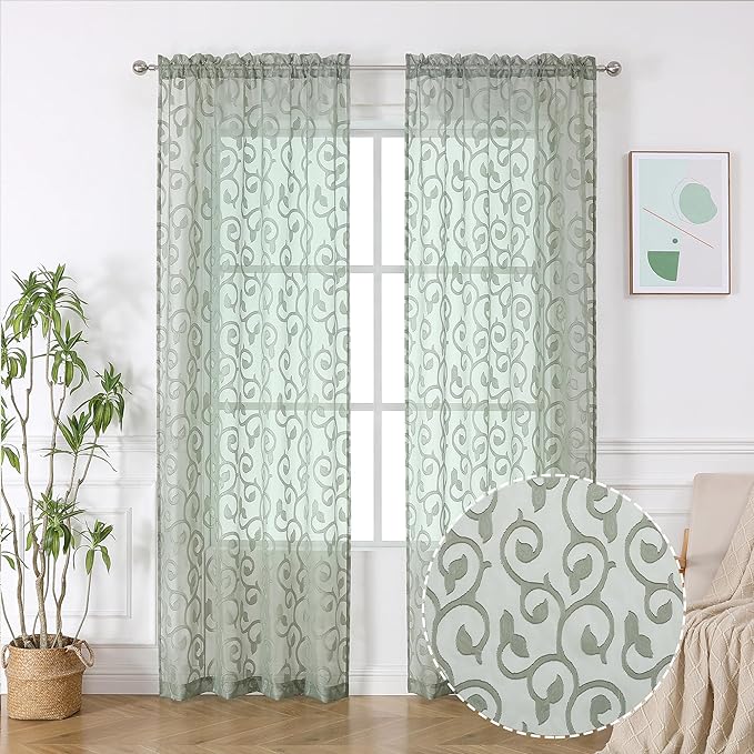 OWENIE Sage Green Semi Sheer Curtains 84 inches Long by OWENIE