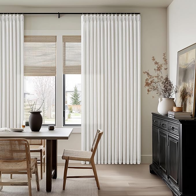 Beige White 94 Inch Pinch Pleated Linen Light Filtering Curtains 50Wx94L | Off - Image 7