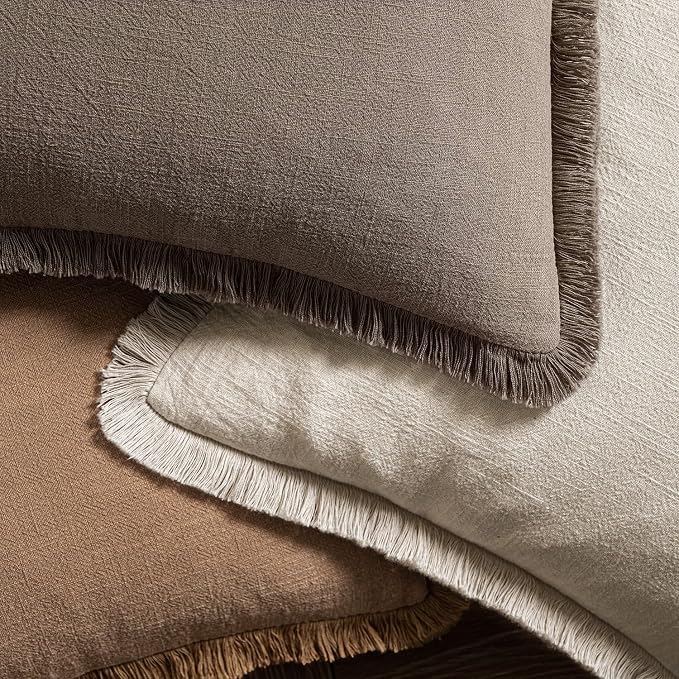 MIULEE Decorative Throw Pillow Covers Neutral Linen Fringe Throw Pillows Set of - Image 4
