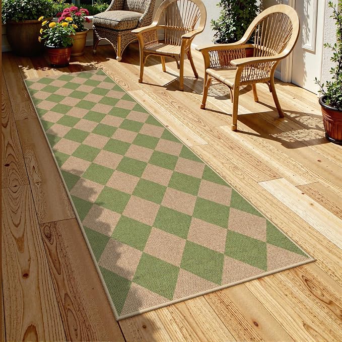 Lahome Colette Checkered Green Runner Rug, 2x8 Carpet Runners - Image 7