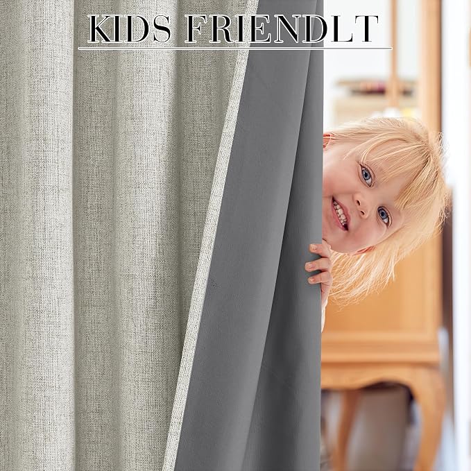 RYB HOME Cream 100% Blackout Curtains 63 inch Long, Light Blacking & Thermal - Image 5
