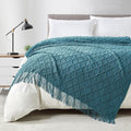 BOURINA Teal Throw Blanket 50 x70 Inches Jacquard Argyle Throw Textured Solid by BOURINA