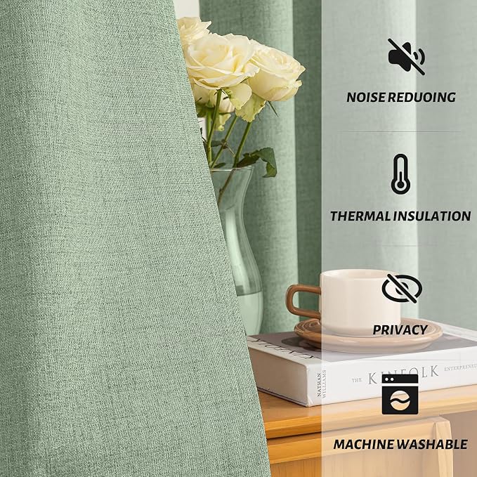 Yakamok Light Sage Green Linen Curtains 100% Blackout 84 Inches Long, Room - Image 5