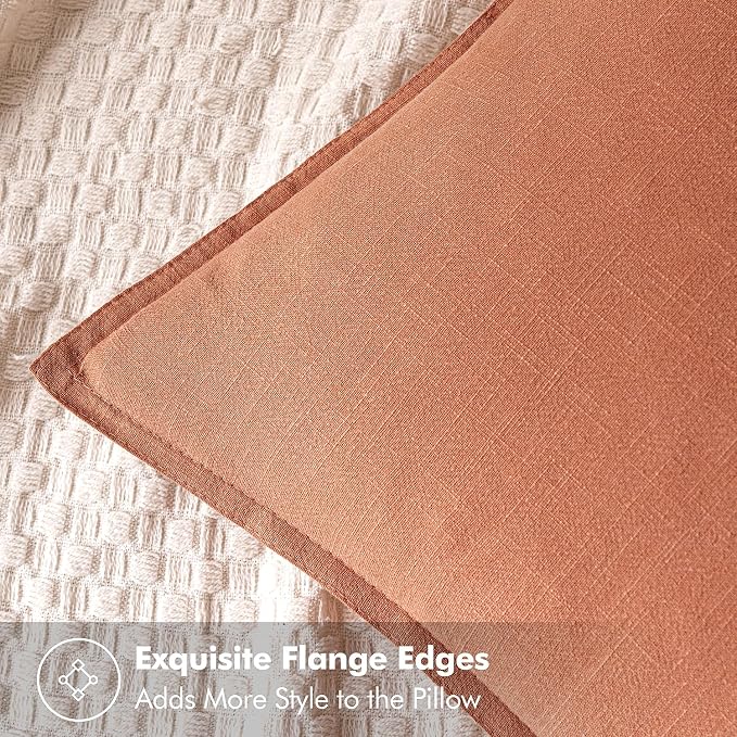 MIULEE Decorative Linen Euro Sham Pillow Covers 24x24 Coral ​Boho Farmhouse​ - Image 2