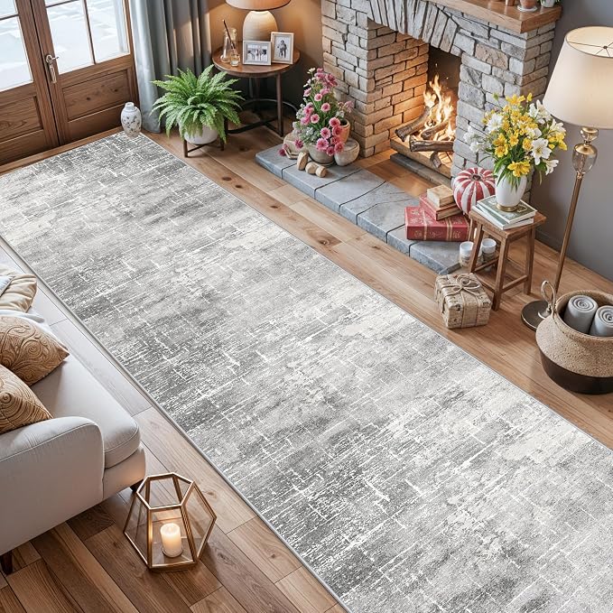 2'6x14 Abstract Kitchen Area Rugs: Farmhouse Washable Non-Slip Long Hallway Rug - Image 4