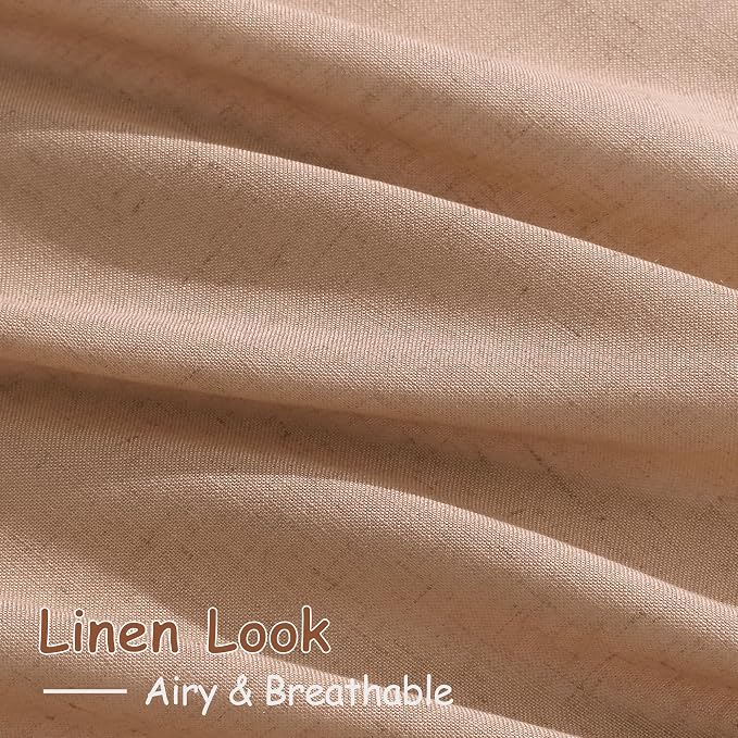 Nanspring Peach Linen Curtains 96 Inches Long Set - Image 3
