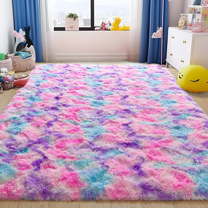 Tepook Soft Rainbow Rug for Girls Room 6x9 Feet, Cute Fluffy Girls Bedroom Area - Image 2