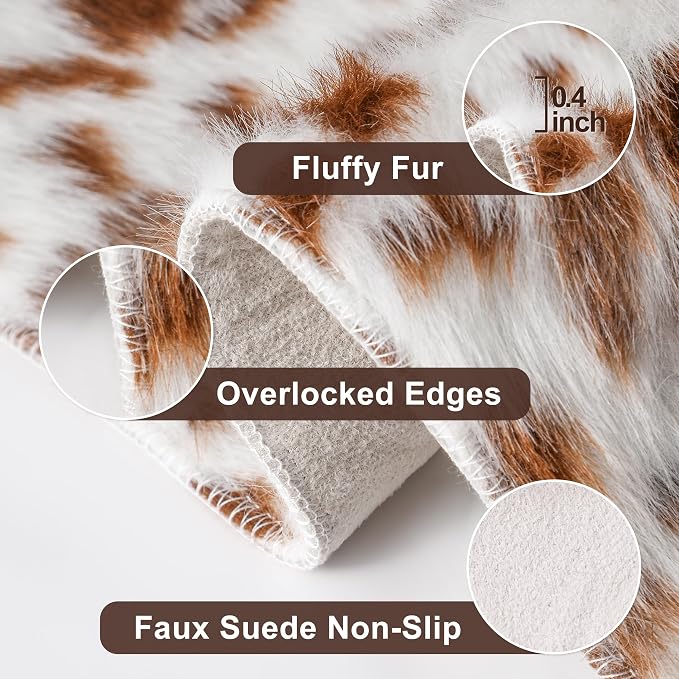 Cow Print Faux Cowhide Rug, Fluffy Fur 6.2x8.2 Feet Washable Cow Rugs - Image 3