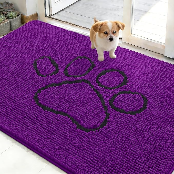 OLANLY Dog Door Mat for Muddy Paws 48x30, Paw Print Design, Absorbs Moisture by OLANLY