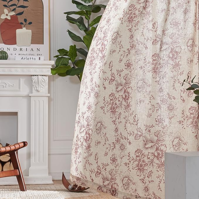 jinchan Linen Blend Curtain Floral Curtains - Image 7