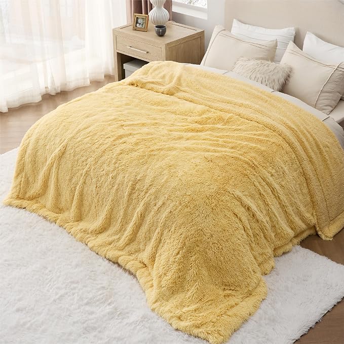 Bedsure GentleSoft Fluffy Yellow King Size Blanket - Image 9
