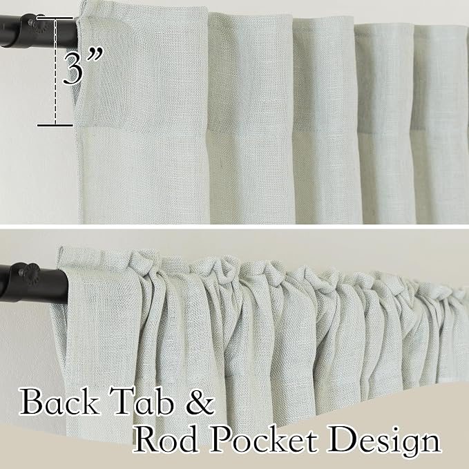 RYB HOME Sage Green Linen Blend Semi Sheer Curtains, 2 Panels Set, Light - Image 2