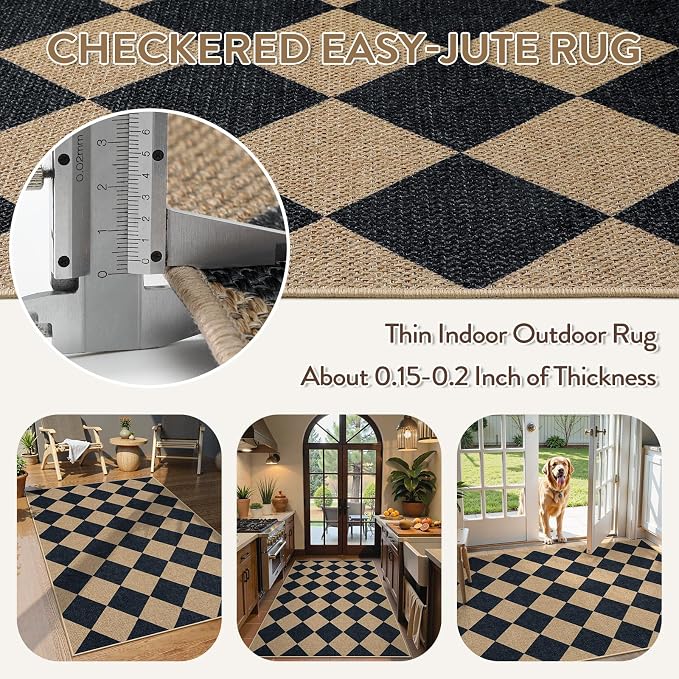 Lahome Colette Checkered Easy Jute 3x5 Outdoor Patio Rug, Washable Rugs - Image 3