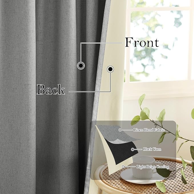 RYB HOME Grey Linen Blackout Curtains - Image 3