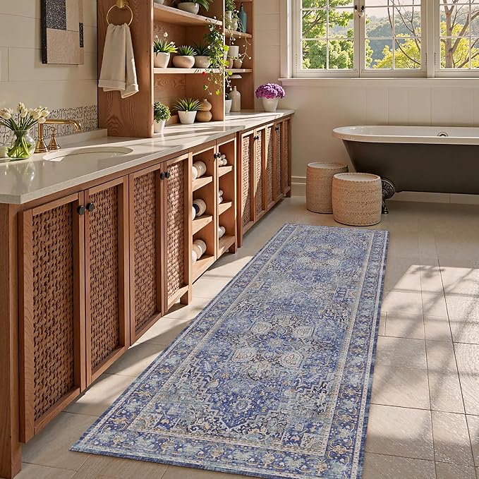 Washable Area Rug 2'6'' x 8' Vintage Traditional Persian Mat - Image 2