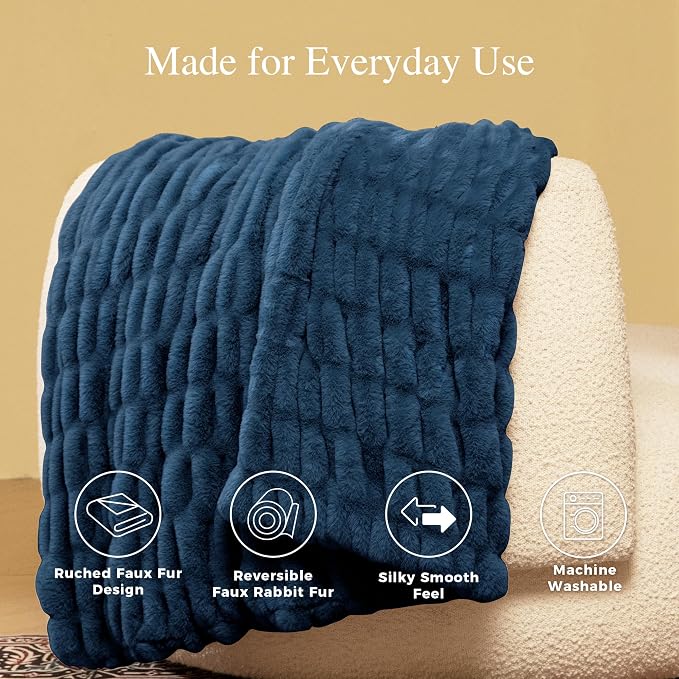 Ultra Soft Cozy Faux Fur Throw Blanket, Fuzzy Plush Thick Bubble Blanket - Image 5