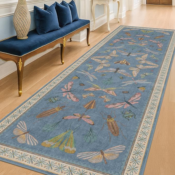 Blue Insect 2'6'' Wide 8' Long Hallway Runner Rug - Image 6