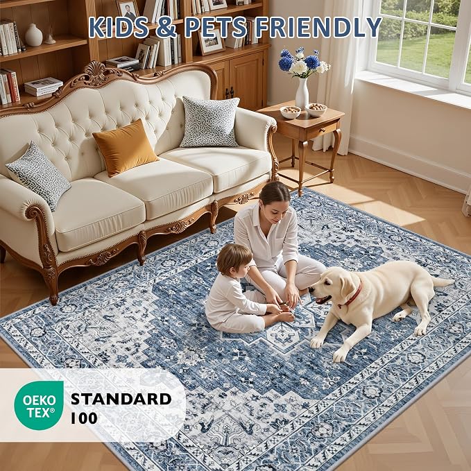 4x6 Area Rugs for Living Room: Washable Rug Soft Vintage Boho Medallion Carpet - Image 9