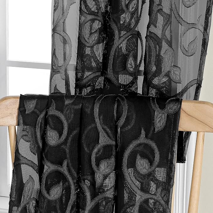 OWENIE Furman Sheer White Curtains, 45 Inch Length 2 Panels Set, Airy Jacquard - Image 6