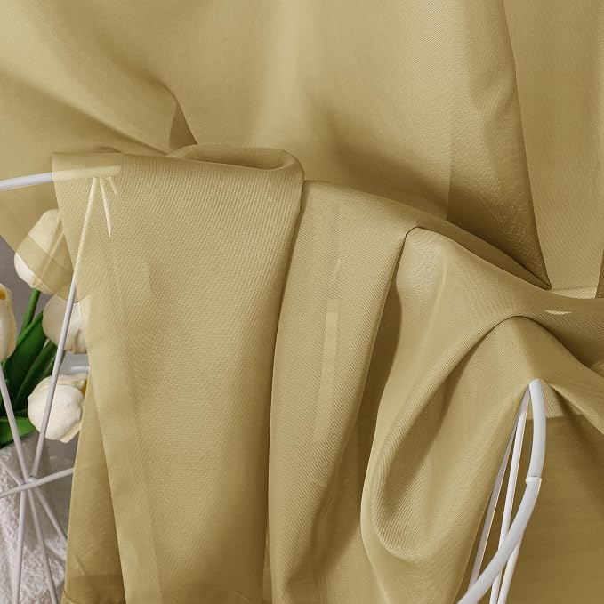 OVZME Gold Sheer Curtains 84 Inches Long 2 Panels - Image 3