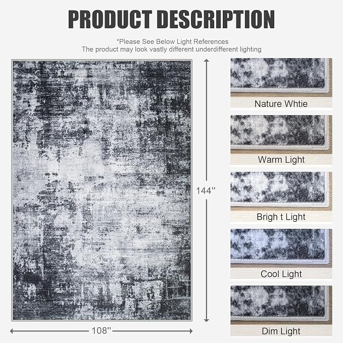 9x12 Area Rug Living Room Rug: Washable Modern Abstract Soft Thin Rug Indoor - Image 2