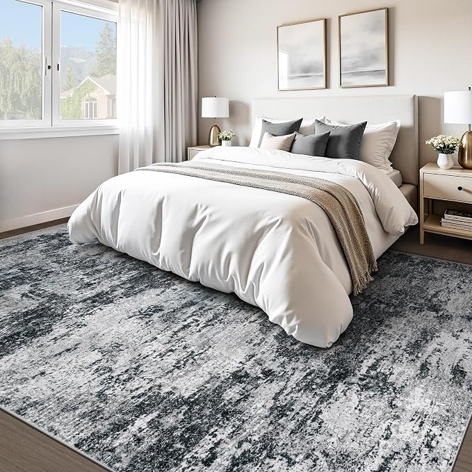 Area Rugs 10x14 Living Room: Washable Rug Modern Abstract Neutral Soft Non-Slip - Image 2