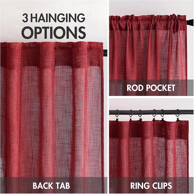 MIULEE Burgundy Red Kitchen Curtains 30 Inch Length 2 Panels, Soft Thick Linen - Image 3