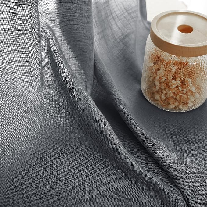 Dark Gray Curtains for Living Room Back Tab Modern Farmhouse Semi Sheer Gray - Image 3