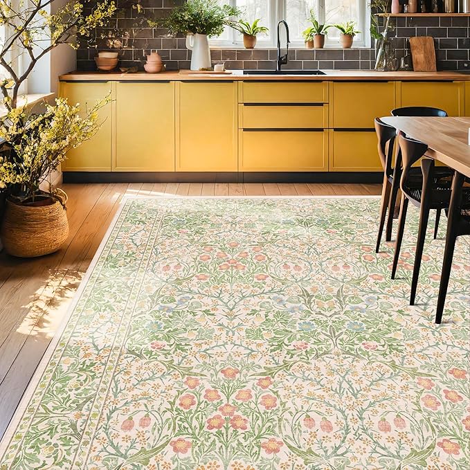 Vintage Washable Beige Green 10x12 Rug - Image 7