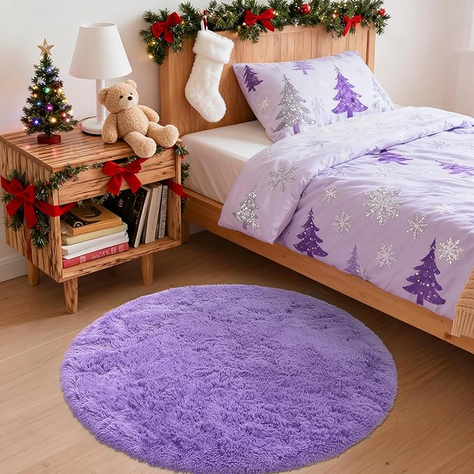 OLANLY Purple Round Rugs for Bedroom - Image 3