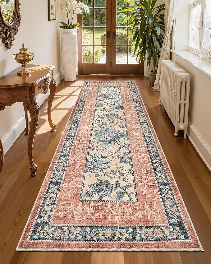 GarveeHome Terracotta Teal Area Rugs 9x12 Living Room, Botanical Grove Cottage - Image 3