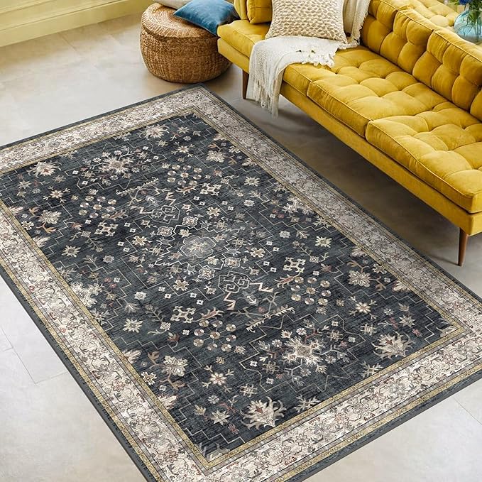 Black Modern Farmhouse 5x8 Area Rug by HazoHaus