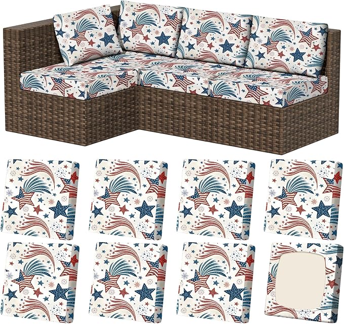 8Pcs Stretch Patio Cushion Covers, Outdoor Couch & Sofa Replacement Slipcovers by VORSHAPE